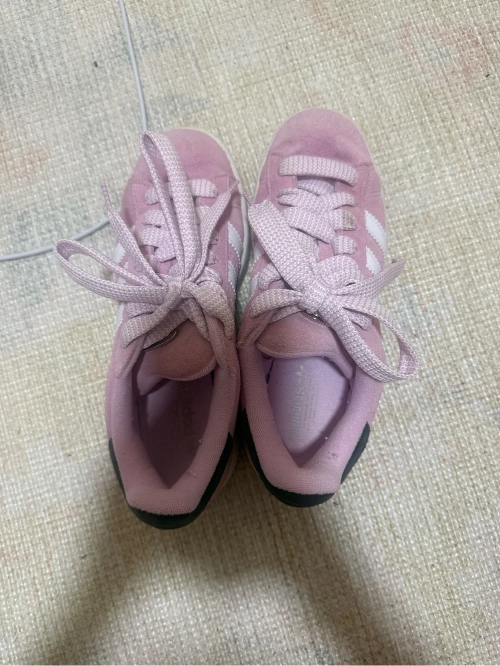 adidas Kids Pink Suede Sneakers with White Stripes